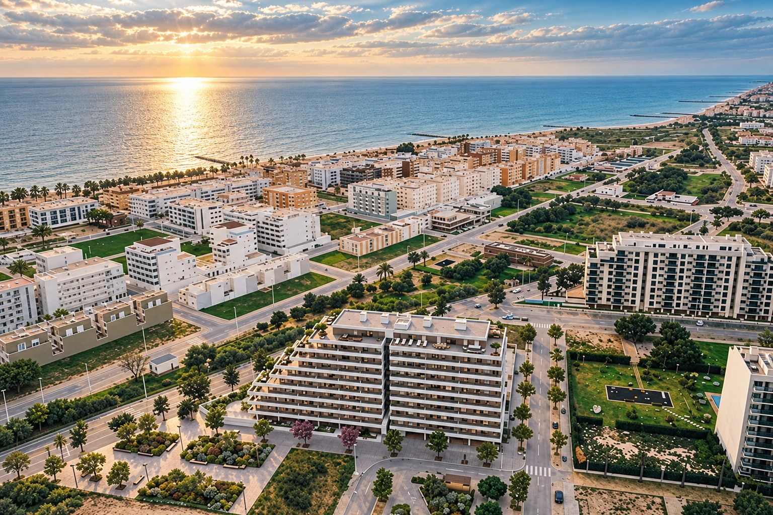 El residencial y la costa · Infografía con IA a partir de materiales del proyecto