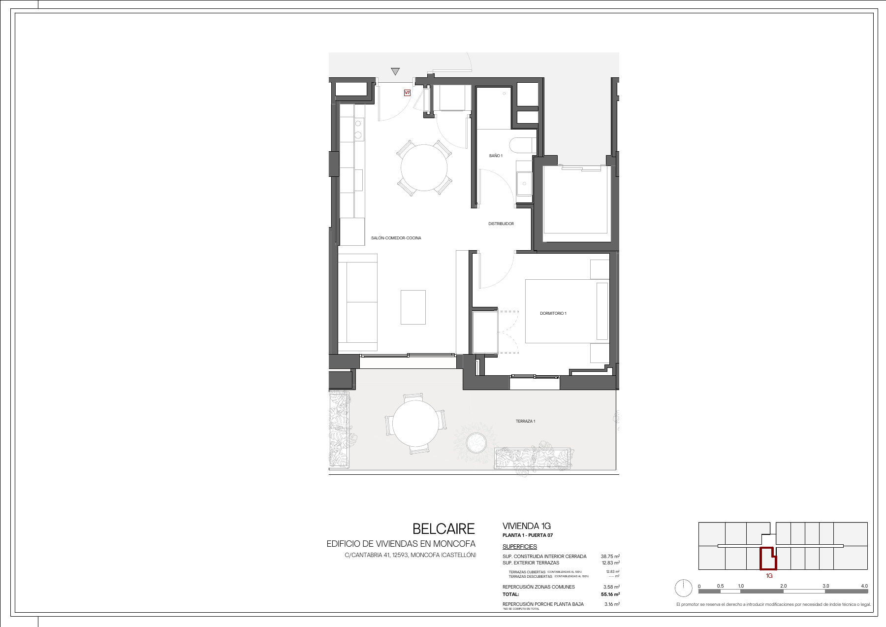 Belcaire 1G · 1 dormitorio